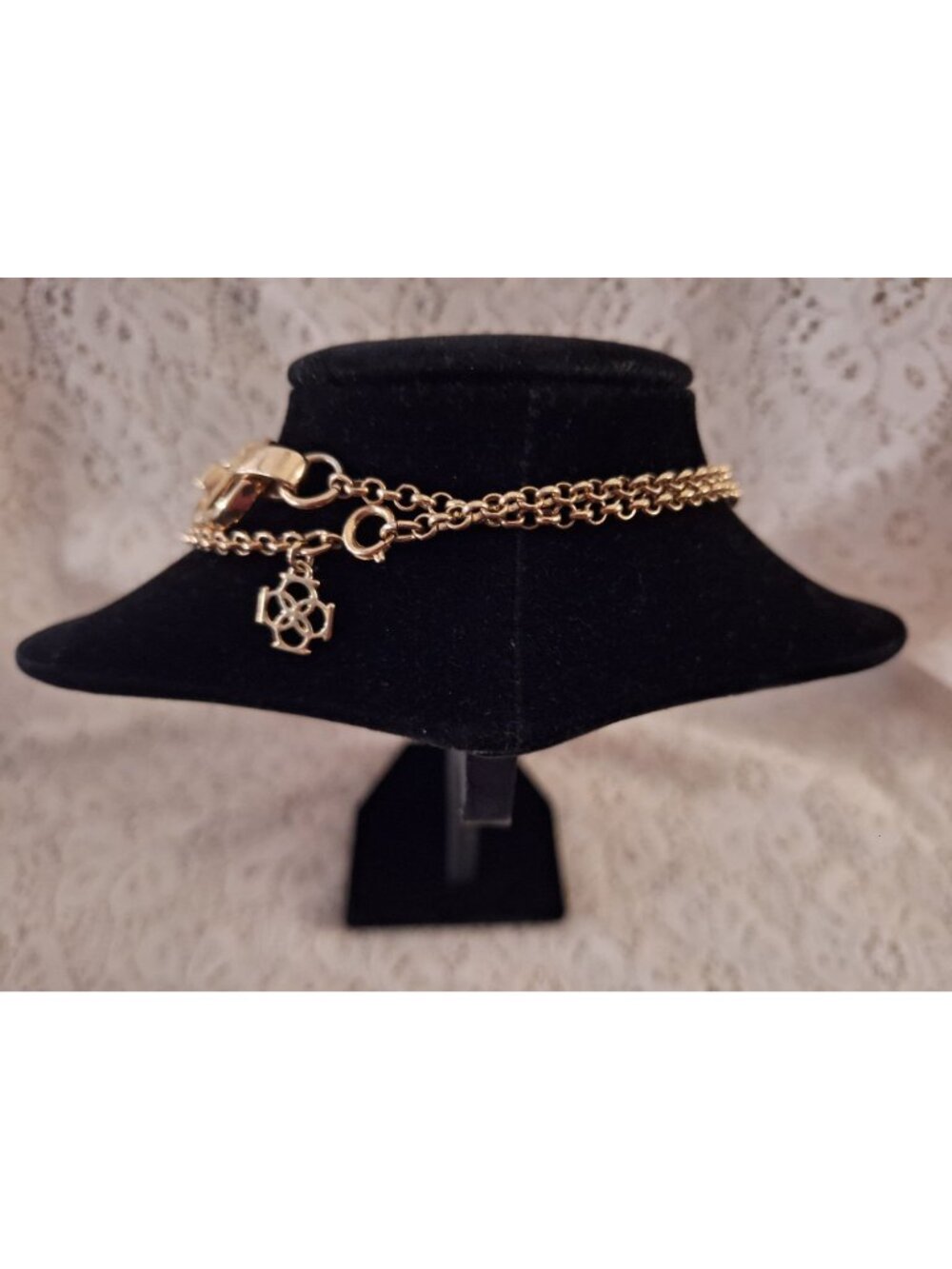 EUC Anne Taylor Gold-Tone Double Chain Link Necklace With Rhinestone Accents - Picture 2 of 5